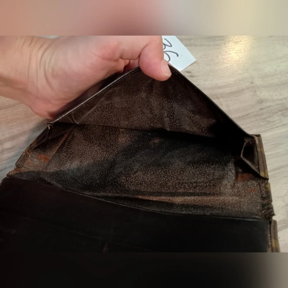 LOUIS VUITTON Monogram Porte Monnaie Credit Long Wallet Brown/ Check Holder